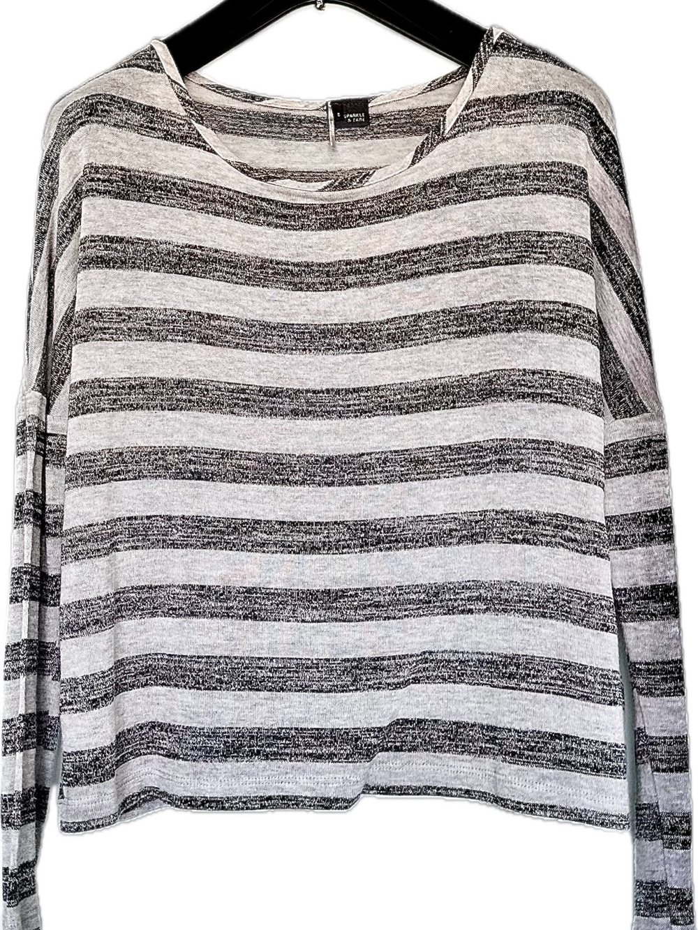 Sparkle & Fade Black & White Striped Long-Sleeve Top